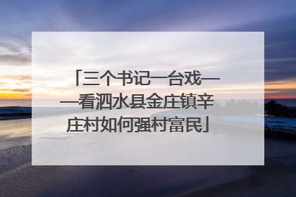 三个书记一台戏——看泗水县金庄镇辛庄村如何强村富民
